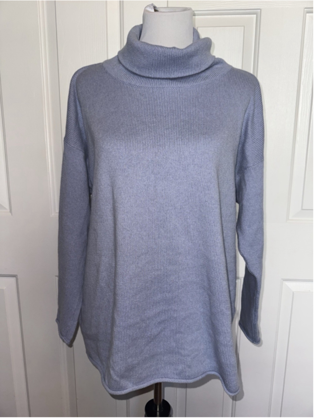 Eileen Fisher Cashmere Cotton Turtleneck Sweater Blue Oversized Slouchy Petite S